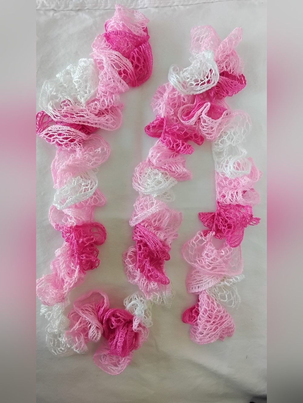 Pink And White Ruffle Scarf - Hand Crafted Women Accessories